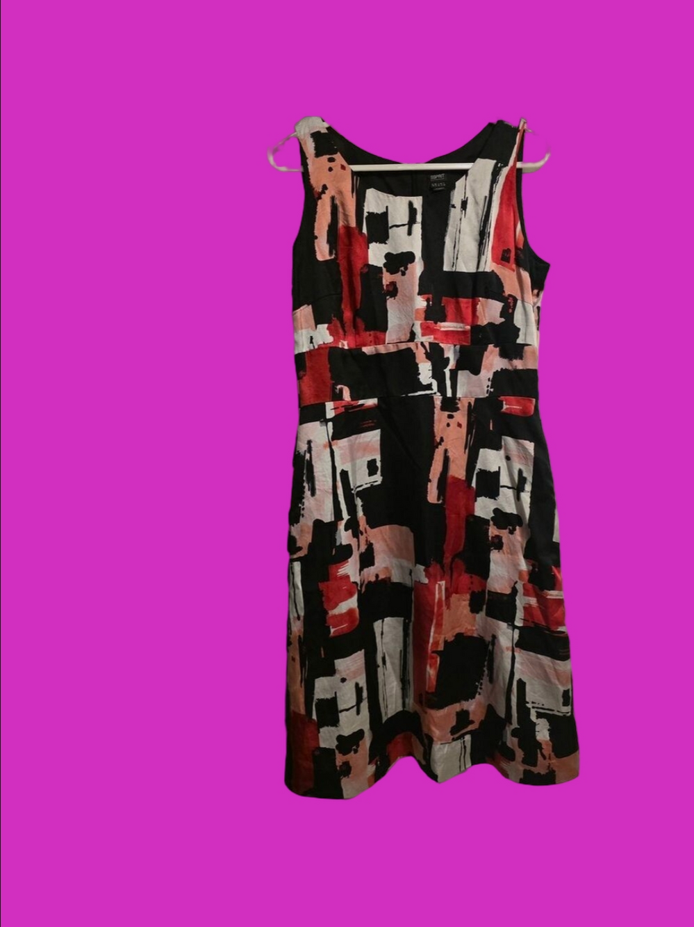 4/$67 Deal! Esprit Silk Color Block Midi Dress - Red, Black, White